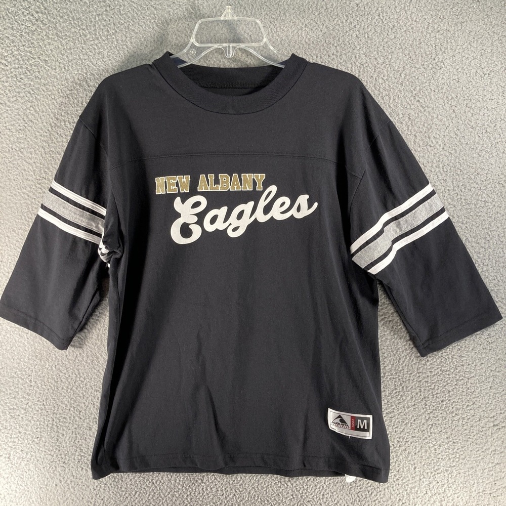 New‎ Albany Eagles Jersey Men Medium Black 3/4 Sleeve Varsity Tee Ohio High Sch